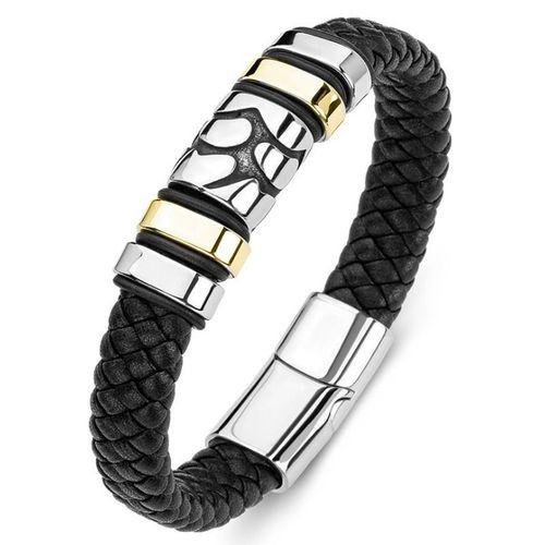 Bracelet En Cuir Et Soie Pour Hommes, Classique, Noir, Vintage, Délicat, Tissé À La Main, Métal, Boucle Magnétique, Manchette, Bijoux D'affaires, Cadeau