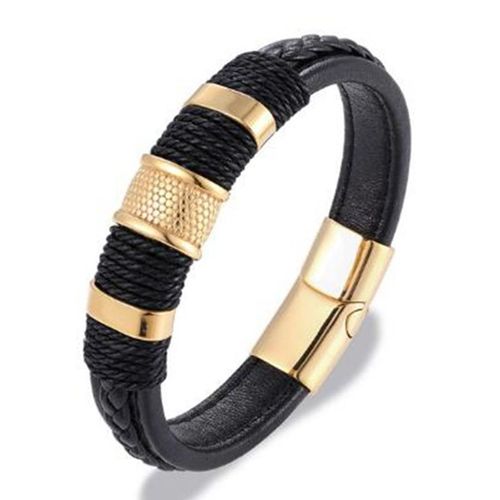 Bracelet En Cuir Et Soie Pour Hommes, Classique, Noir, Vintage, Délicat, Tissé À La Main, Métal, Boucle Magnétique, Manchette, Bijoux D'affaires, Cadeau