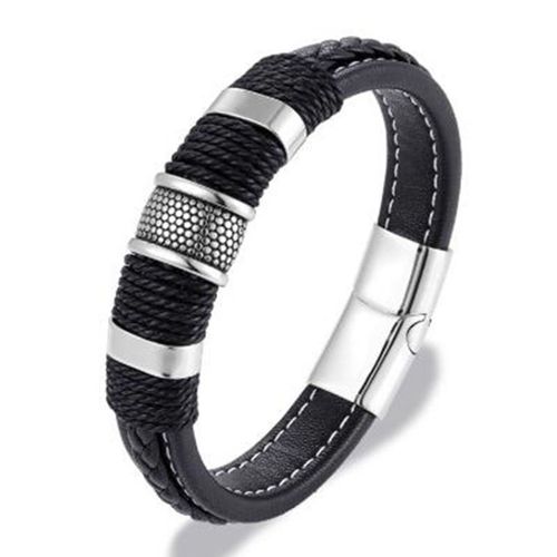 Bracelet En Cuir Et Soie Pour Hommes, Classique, Noir, Vintage, Délicat, Tissé À La Main, Métal, Boucle Magnétique, Manchette, Bijoux D'affaires, Cadeau