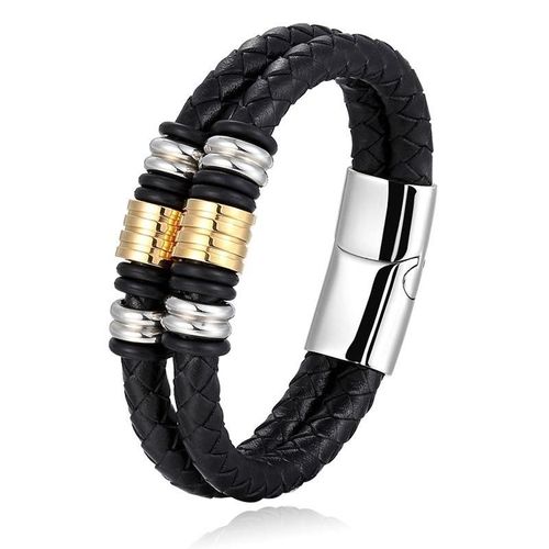 Bracelet En Cuir Et Soie Pour Hommes, Classique, Noir, Vintage, Délicat, Tissé À La Main, Métal, Boucle Magnétique, Manchette, Bijoux D'affaires, Cadeau