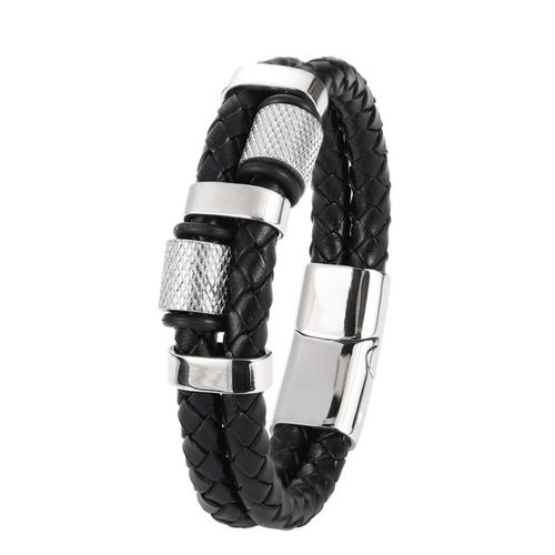 Bracelet En Cuir Et Soie Pour Hommes, Classique, Noir, Vintage, Délicat, Tissé À La Main, Métal, Boucle Magnétique, Manchette, Bijoux D'affaires, Cadeau
