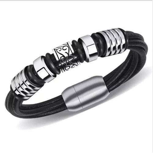 Bracelet En Cuir Et Soie Pour Hommes, Classique, Noir, Vintage, Délicat, Tissé À La Main, Métal, Boucle Magnétique, Manchette, Bijoux D'affaires, Cadeau