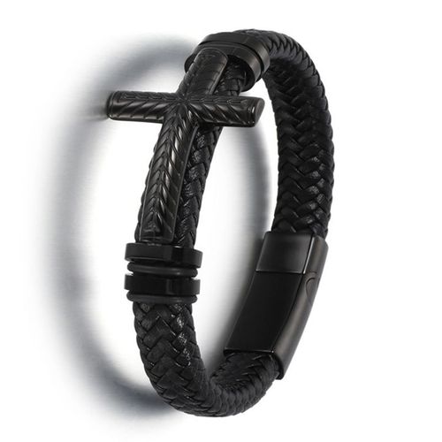 Bracelet En Cuir Et Soie Pour Hommes, Classique, Noir, Vintage, Délicat, Tissé À La Main, Métal, Boucle Magnétique, Manchette, Bijoux D'affaires, Cadeau