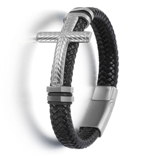 Bracelet En Cuir Et Soie Pour Hommes, Classique, Noir, Vintage, Délicat, Tissé À La Main, Métal, Boucle Magnétique, Manchette, Bijoux D'affaires, Cadeau
