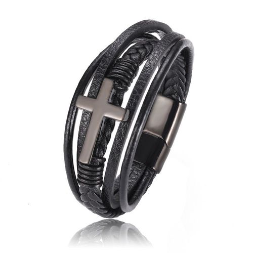 Bracelet En Cuir Et Soie Pour Hommes, Classique, Noir, Vintage, Délicat, Tissé À La Main, Métal, Boucle Magnétique, Manchette, Bijoux D'affaires, Cadeau