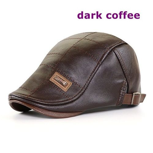 Béret Rétro En Similicuir Pour Homme, Chapeau À Visière, Chaud, Plat, Ajustable, Automne-Hiver
