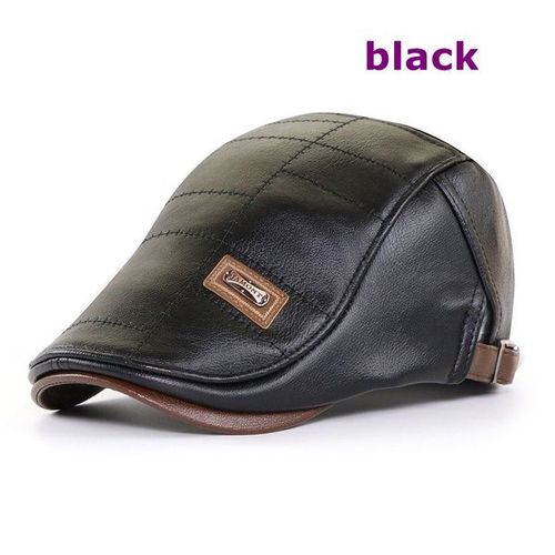 Béret Rétro En Similicuir Pour Homme, Chapeau À Visière, Chaud, Plat, Ajustable, Automne-Hiver