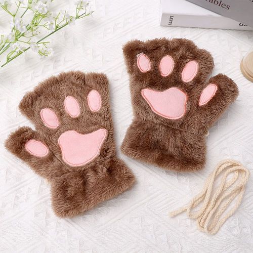 Gants En Peluche Doux Brodés Ours Mignon Pour Femmes, Hiver Chaud Et Épais En Laine Sans Doigts Pour Filles, Gants D'extérieur Résistants Au Froid, Cadeaux