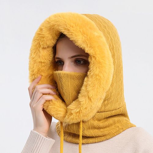 Masque En Laine Tricotée Pour Femme, Bonnet Élastique, Épais, Chaud, En Cachemire, Pour L'extérieur, Une Pièce