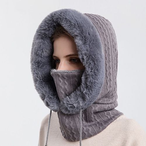 Masque En Laine Tricotée Pour Femme, Bonnet Élastique, Épais, Chaud, En Cachemire, Pour L'extérieur, Une Pièce