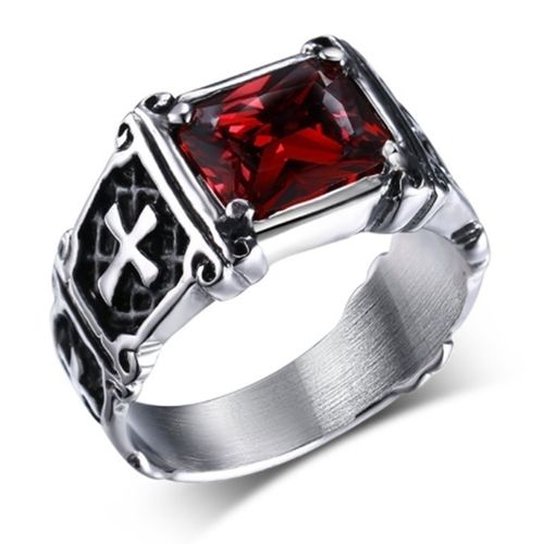 Bague Latérale En Zircon Rouge Pour Hommes, Petits Strass Roses, Tendance Rock, Bijoux Cadeau