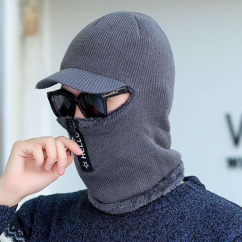 Chapeaux Tricotés En Molleton De Corail Pour Femmes, Accessoires Chauds D'hiver Avec Écharpe À Fermeture Éclair Pour Garder Le Visage Au Chaud, Cagoule À Pompons