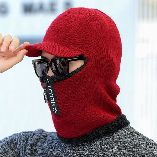 Chapeaux Tricotés En Molleton De Corail Pour Femmes, Accessoires Chauds D'hiver Avec Écharpe À Fermeture Éclair Pour Garder Le Visage Au Chaud, Cagoule À Pompons