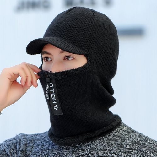 Chapeaux Tricotés En Molleton De Corail Pour Femmes, Accessoires Chauds D'hiver Avec Écharpe À Fermeture Éclair Pour Garder Le Visage Au Chaud, Cagoule À Pompons