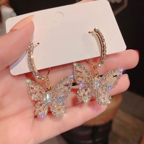 Boucles D'oreilles Pendantes Étoile Goutte D'eau Pour Filles, Mode Coréenne Populaire, Coeur, Papillon, Floral, Cristal, Bijoux Piercing De Luxe
