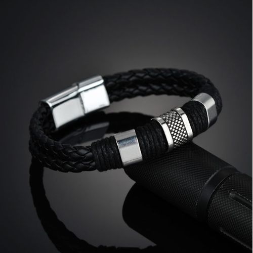 Bracelet En Cuir Tressé Magnétique Pour Hommes Et Femmes, Bijoux De Poignet En Acier Au Titane, Bracelet Rétro Décontracté