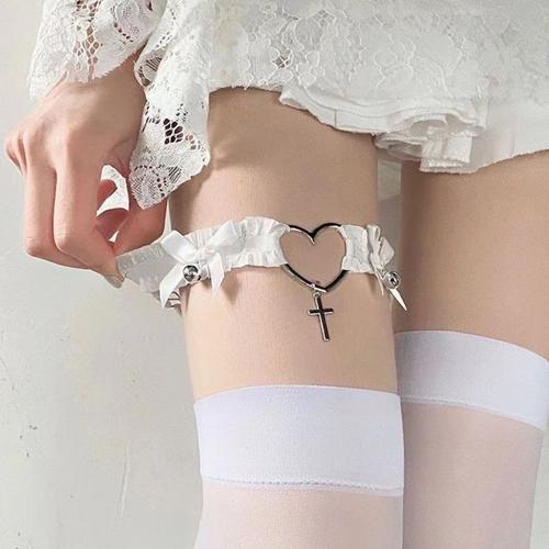 Ceinture De Jarretelles En Dentelle, Ajustable, Sexy, Ajourée En Forme De C¿Ur, Croix, Punk Foncé, Anneau De Jambe, Cloche, N¿Ud, Harnais Cosplay, Cadeaux, Lingerie Gothique