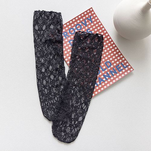Chaussettes Rétro En Dentelle Pour Femmes, Chaussettes En Maille À Sertir, Motif De Fleurs, Lolita Mignonnes, Tube Moyen Transparent, Chaussettes Douces Et Respirantes Pour Filles