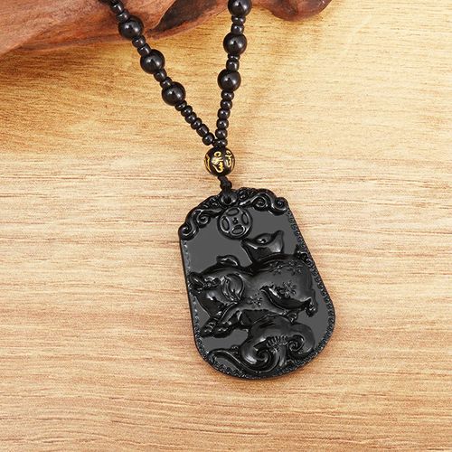Collier Pendentif Croix Sculpté À La Main En Obsidienne Noire Naturelle, Perles Porte-Bonheur, Bijoux Pour Hommes Et Femmes
