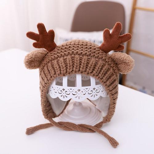 Chapeau De Noël En Bois D'élan Pour Bébé, Bonnet De Protection Des Oreilles, Tricoté Chaud, Couleur Unie, Pour Enfant, Garçon Et Fille