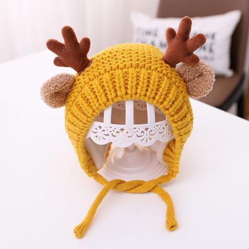 Chapeau De Noël En Bois D'élan Pour Bébé, Bonnet De Protection Des Oreilles, Tricoté Chaud, Couleur Unie, Pour Enfant, Garçon Et Fille