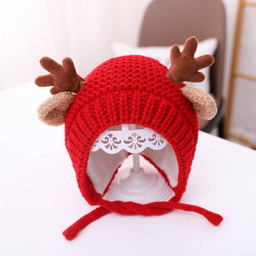 Chapeau De Noël En Bois D'élan Pour Bébé, Bonnet De Protection Des Oreilles, Tricoté Chaud, Couleur Unie, Pour Enfant, Garçon Et Fille