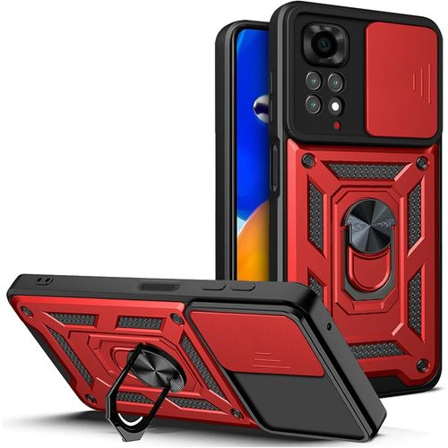 Pour Xiaomi Redmi Note 11s Coque Pour Xiaomi Redmi Note 11s Étui Téléphone Portable Pc Backptare+Tpu Soft Shell+Ring Stand Sj-Tck Red