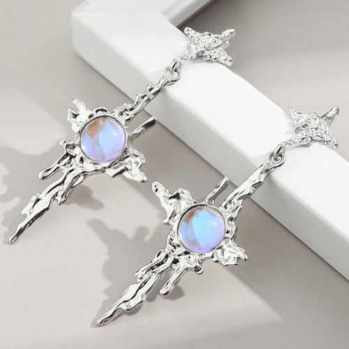 Boucles D'oreilles Pendantes En Pierre De Lune Pour Femmes, Bijoux Créatifs Et Lumineux, Breloques En Forme De Croix, Cadeaux Fins Pour Filles, Vente À La Mode