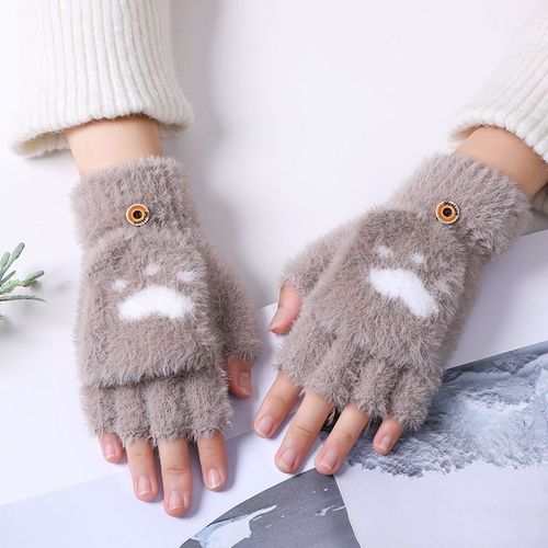 Gants De Vison Avec Griffe De Chat, En Laine Chaude D'hiver, Pour Écran Tactile, Pour Femmes Et Hommes, Gants À Rabat Sans Doigts, Mitaines Tricotées