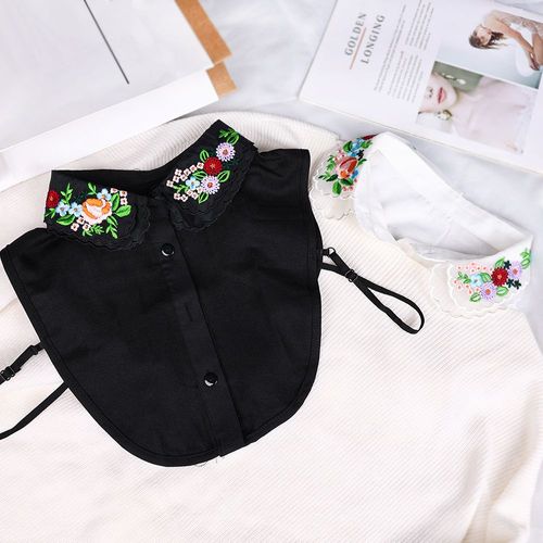 Faux Col Brodé Noir Et Blanc, Décoration De Chemise Détachable, Chemisier, Hauts, Faux Revers, Vêtements Pour Femmes, Cravates, Accessoires