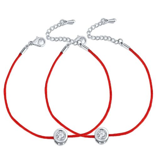 2 Pièces Mince Fil Rouge Couple Bracelets Réglables Tissé À La Main Cristaux Charme Bracelet Mode Simple Bijoux Cadeau