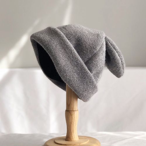 Chapeau En Laine Tricotée Pour Femme, Drapage Oreilles De Lapin, Chapeau En Fourrure De Lapin, Chaud, Version Coréenne, Automne Et Hiver