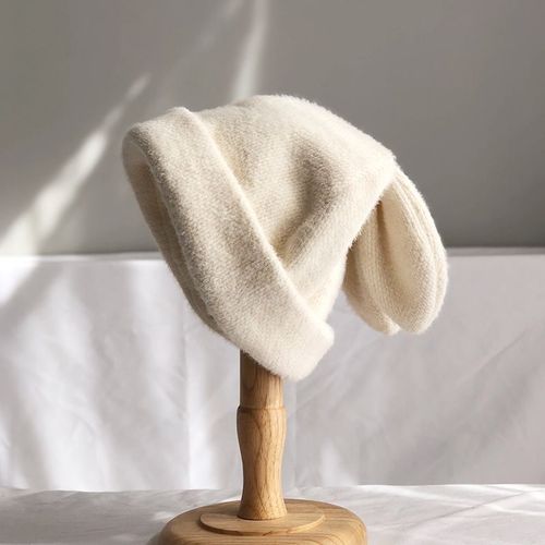 Chapeau En Laine Tricotée Pour Femme, Drapage Oreilles De Lapin, Chapeau En Fourrure De Lapin, Chaud, Version Coréenne, Automne Et Hiver