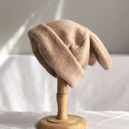Chapeau En Laine Tricotée Pour Femme, Drapage Oreilles De Lapin, Chapeau En Fourrure De Lapin, Chaud, Version Coréenne, Automne Et Hiver