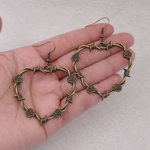 Boucles D'oreilles Coeur En Fil De Fer Barbelé Punk, Boucles D'oreilles Gothiques En Métal Barbelé, Boucles D'oreilles Coeur Rose Noir, Bijoux Pendants, Accessoires De Fête