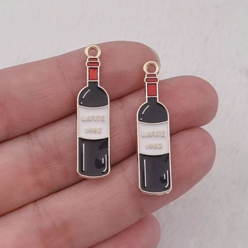 Bouteille De Vin En Émail, Bouteille De Vin En Verre De Vin, Breloques, Pendentif De Vin Rouge, Couleur Dorée Pour Boucle D'oreille, Accessoires De Bijoux À La Mode, Bricolage, 20 Pièces