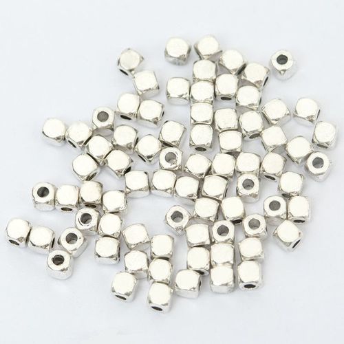 Perles Cubiques Tibétaines En Métal Argenté, 100/500 Pièces, 3.5mm X 3mm, En Vrac, Graine D'espacement, Pour La Fabrication De Bijoux, Bracelets Et Colliers