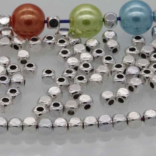 Perles Cubiques Tibétaines En Métal Argenté, 100/500 Pièces, 3.5mm X 3mm, En Vrac, Graine D'espacement, Pour La Fabrication De Bijoux, Bracelets Et Colliers