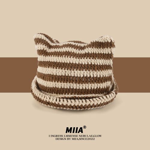 Bonnets Japonais À Rayures Pour Femmes, Petit Diable, Oreilles De Chat Mignonnes, Casquette En Laine Tricotée, Pull Pointu D'hiver Pour Filles, Chapeaux D'halloween