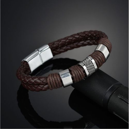 Bracelet En Cuir Tressé Magnétique Pour Hommes Et Femmes, Bijoux De Poignet En Acier Au Titane, Bracelet Rétro Décontracté