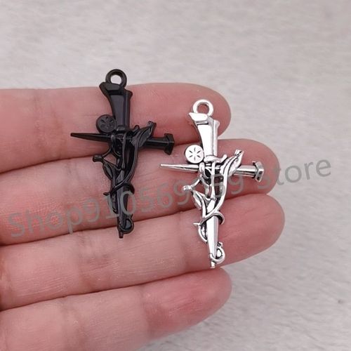 Pendentif Punk Gothique Avec Clou À Travers Le C¿Ur, Croix Rose, Breloque Bricolage, Collier Punk, Artisanat De Bijoux, Accessoires En Métal, 10 Pièces