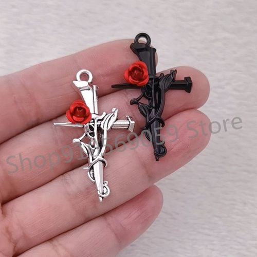 Pendentif Punk Gothique Avec Clou À Travers Le C¿Ur, Croix Rose, Breloque Bricolage, Collier Punk, Artisanat De Bijoux, Accessoires En Métal, 10 Pièces