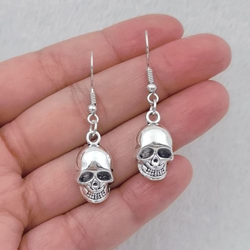 Boucles D'oreilles Pendantes Tête De Mort Vintage Pour Femmes, Breloques Tête De Mort 3d, Boucles D'oreilles Camée Tête De Mort, Plaqué Argent Gothique Victorien