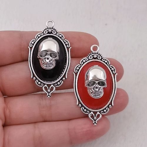 Pendentif Tête De Mort Gothique Plaqué Argent, Breloque Camée, Sorcière D'halloween, 4 Pièces