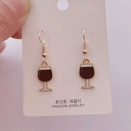 Mini Boucles D'oreilles Créatives En Émail Doré Pour Les Amateurs De Vin, Vin Rouge, Verre À Vin, Nourriture L'inventaire, Cadeaux De Bijoux