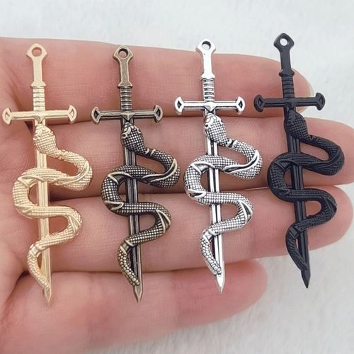 Pendentif Épée Tibétain Plaqué Argent Pour Salle, Bijoux De Bricolage, Artisanat Fait Main, Antique, Noir, 55x17mm, 5 Pièces