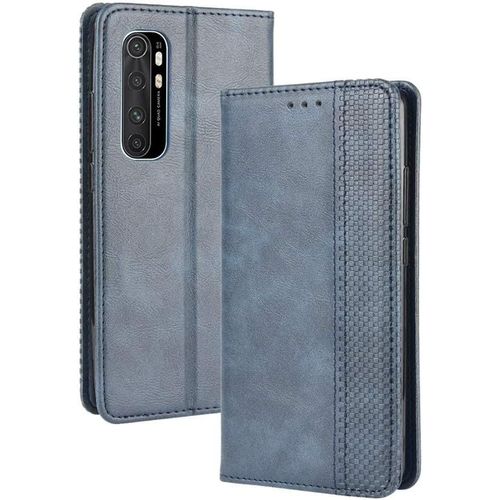 Rétro Coque Compatible Avec Xiaomi Mi Note 10 Lite Cover Etui Portefeuille En Cuir Fermeture Magnétique Porte Folio Folio Pour Cartes Bleu