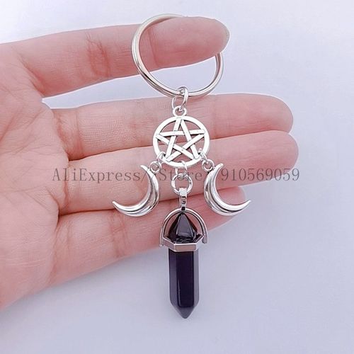 Porte-Clé Pentacle Lune, Bijou De Déesse Triple, Pendentif En Pierre De Lune, Wiccan, Cadeau Créatif Pour Femmes Et Hommes