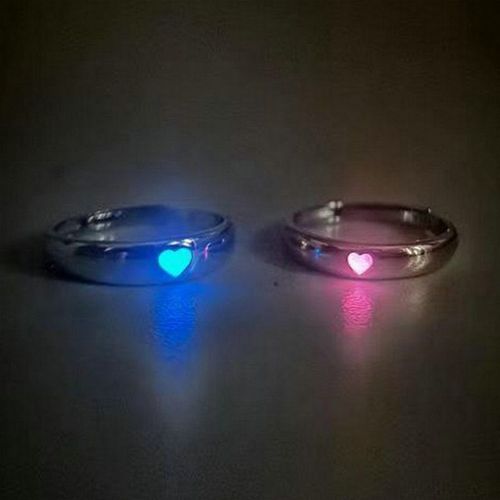 Bague En Métal Amour Lumineux Pour Femmes Et Hommes, 1 Paire, Amour Lumineux Dans Le Noir Coeur Couple, Bracelets De Mariage, Accessoires Bijoux Cadeau