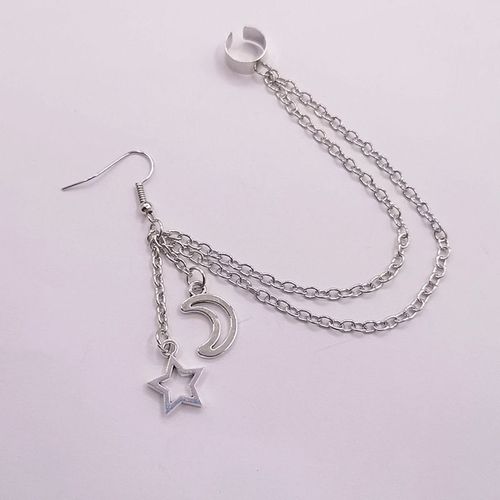 Boucles D'oreilles À Clip En Métal Pour Femmes Et Filles, Étoiles, Lune, Crochet D'oreille, Personnalité, Clips D'oreille, Double Piercing, Bijoux